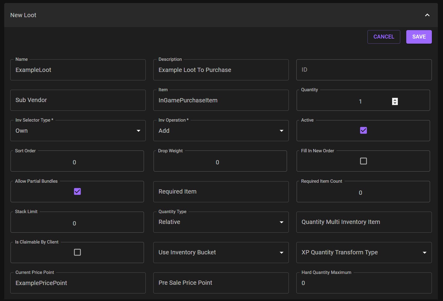 Create Loot Example CreateExampleLoot