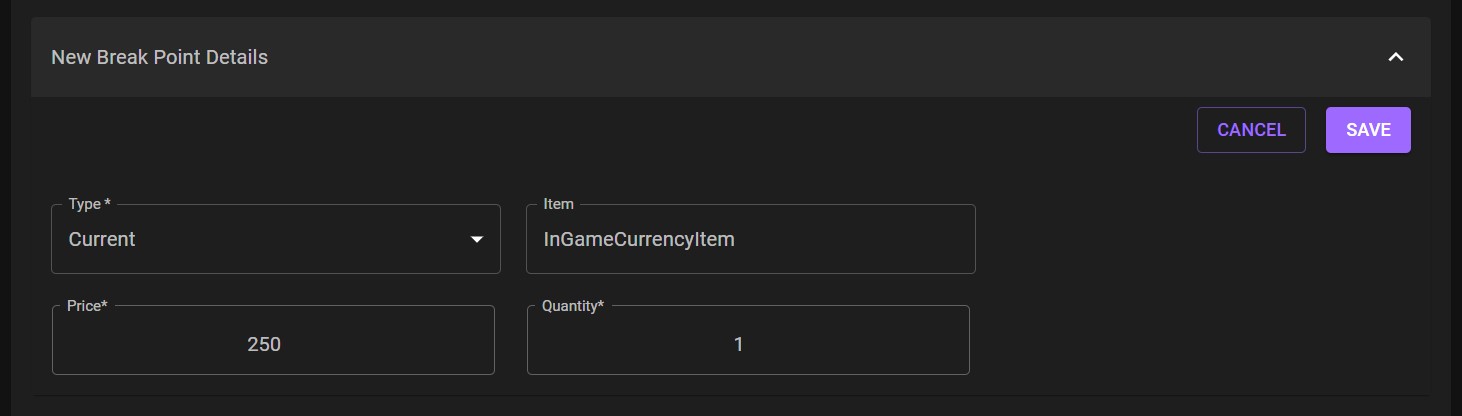 Create Price Break Point Example CreateExamplePriceBreakPoint