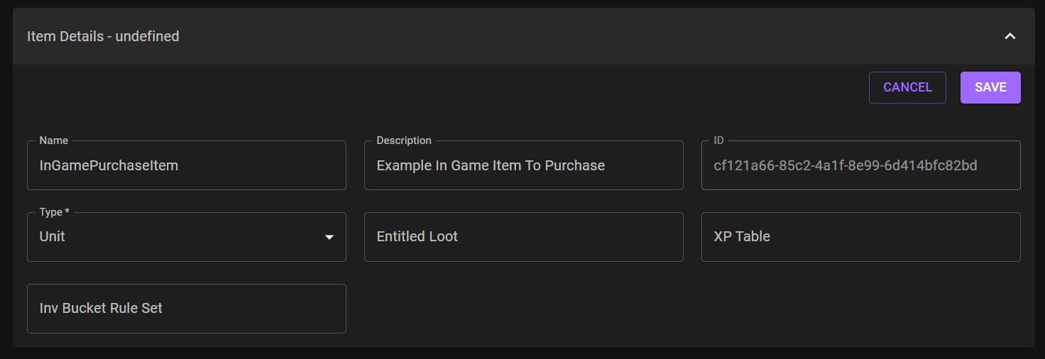 Create In-Game Purchase Item Example CreatePurchaseItemExample